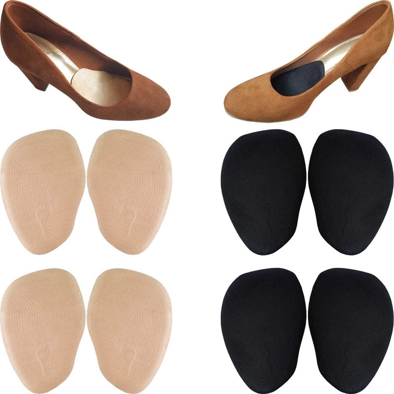 Chiroplax High Heel Pads Cushions Inserts (4 Pairs) Ball of Foot Metatarsal Forefoot Pain Relief Anti-Slip Shoe Insoles for Women (Beige+Black, Thick) - Image 1
